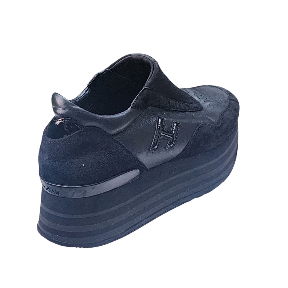 Hogan Maxi H222 Black Leather Suede Platform Slip On Sneakers Womens 39.5 - Picture 7 of 9